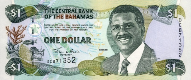 Купюра номиналом 1 багамский доллар, лицевая сторона